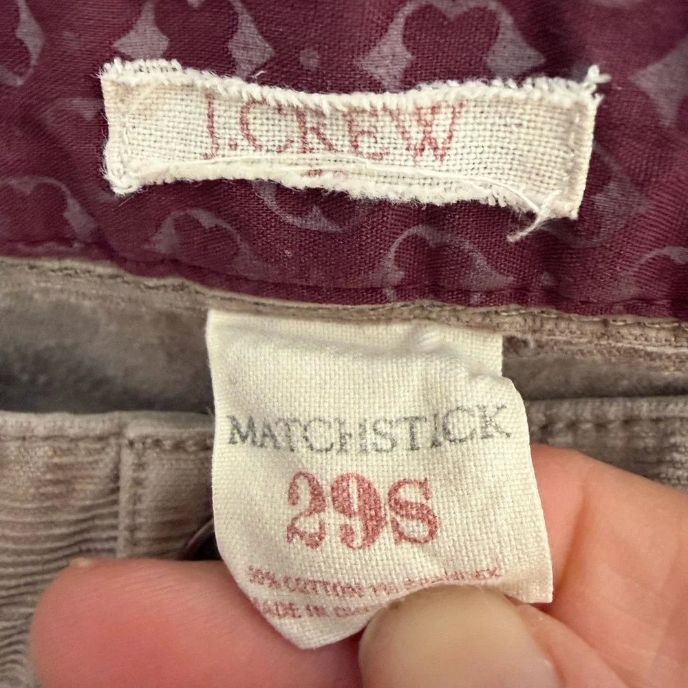 J. Crew Matchstick low rise tan Corduroy Pants 29S women’s